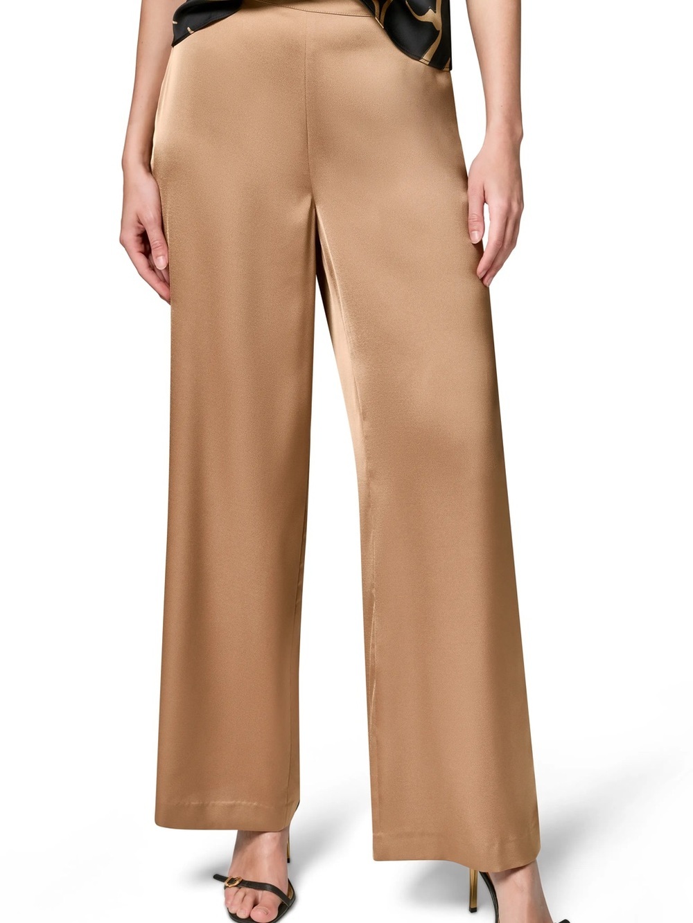 H&M Satin Wide-Leg Pants in Camel Brown